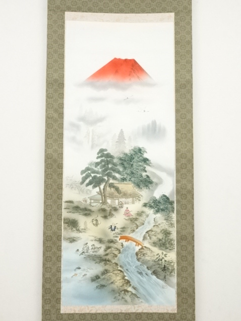 明時代 肉筆保證　掛け軸　捲り 古董品古美術 BD823C11-4 道具 ] - 道具 福井江亭筆 蓬莱山図 肉筆絹本掛軸（共箱）□z | ネット